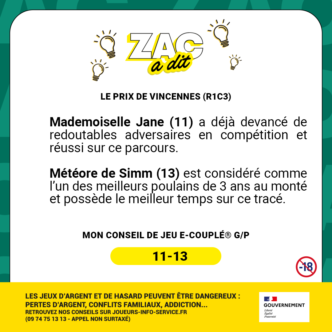 PMU_Hippique's tweet image. ☀ @MathieuZacc vous emmène à Paris-Vincennes pour ce nouveau #ZacDimanche !

Au programme, l'étude du e-Quinté+®️ (R1C4), du Prix de Vincennes (R1C3) &amp;amp; un coup de téléphone à Thomas Levesque.