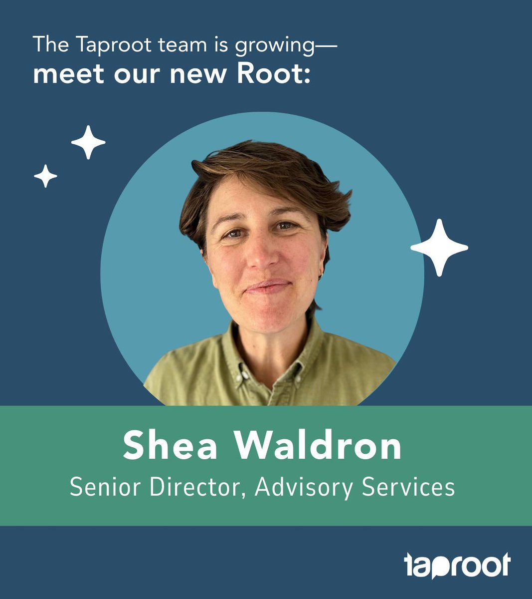 Welcome our newest member of the Taproot team—Shea Waldron, Senior Director, Advisory Services!

Shea will co-lead our Advisory Services practice, with a focus on strategy, growth, and partnerships that drive transformative impact for nonprofits and companies alike. With deep