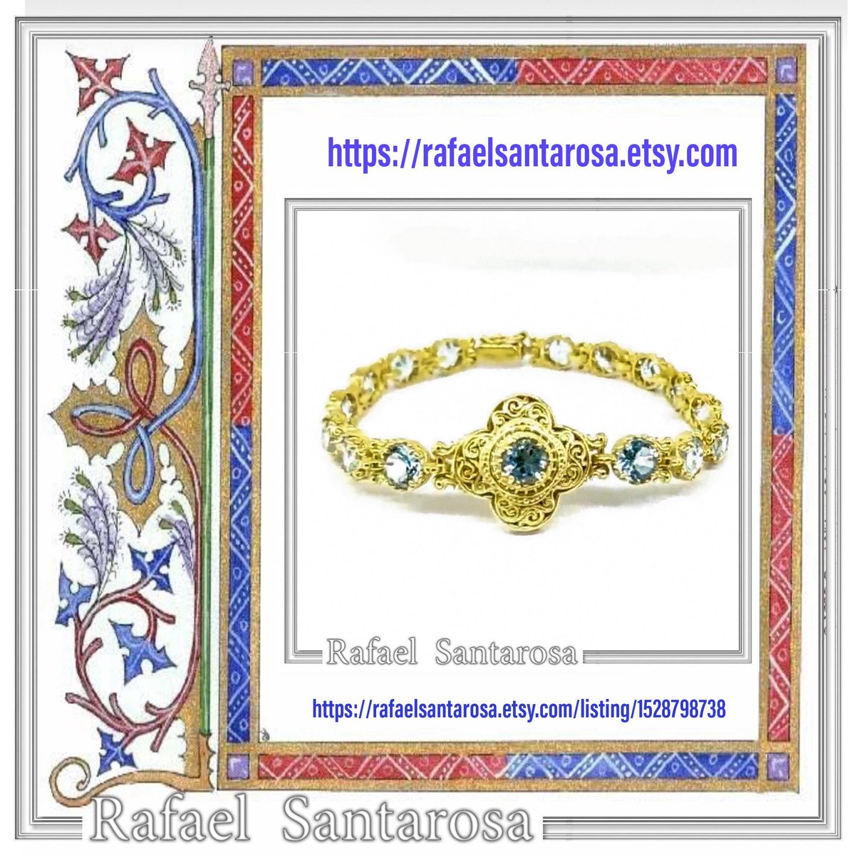 RafaelSantaro10's tweet image. Byzantine filigree multistone 18 karat solid gold beaded bracelet natural brilliant cut gemstones sky blue topaz amethyst peridot red garnet 
rafaelsantarosa.etsy.com/listing/152879…
 #filigreejewelry #multigemstonebracelet #bohobracelets #rafaelsantarosaetsyshop #rafaelsantarosafinejewelry