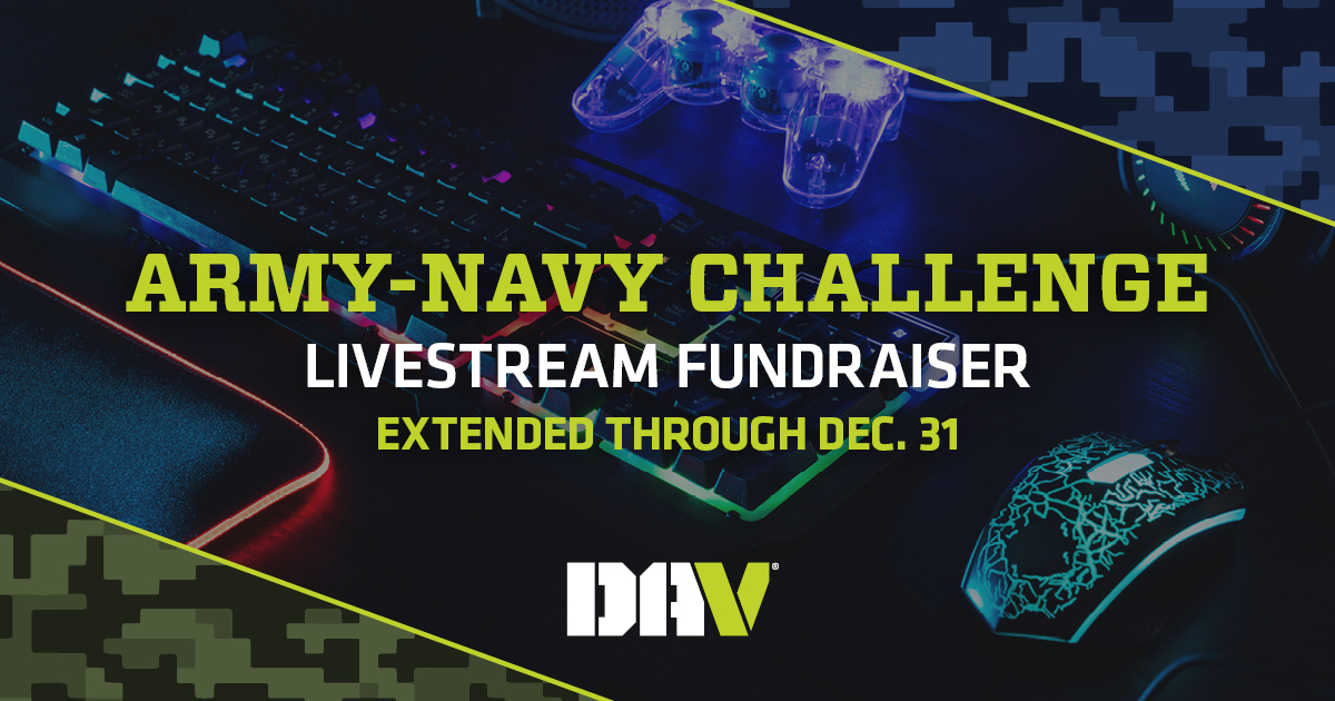 DAVHQ's tweet image. To celebrate the Army-Navy football game, we’re extending the DAV Army-Navy Challenge to the end of December!
So, join us at dav.la/ArmyNavyChalle… to start your own charity streaming fundraiser and choose to raise funds for 🪖 Team Army or ⚓ Team Navy.