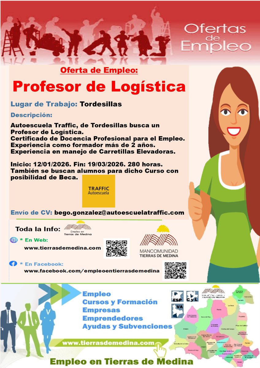 TierrasdeMedina's tweet image. Oferta de #Empleo: #Profesor de #Logística en #Tordesillas

@trafficformacio, de Tordesillas busca Profesor de Logística

Certificado de Docencia Profesional Empleo

Experiencia + de 2 años

Manejo de Carretillas Elevadoras

280 h

Envío CV: bego.gonzalez@autoescuelatraffic.com