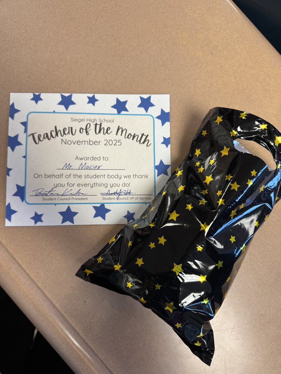 Congratulations to Mr. Mosier for being named Teacher of the Month from our Student Body!!! Thank you for everything you do for <a href="/SiegelHighStars/">Siegel High School</a> #p2bass