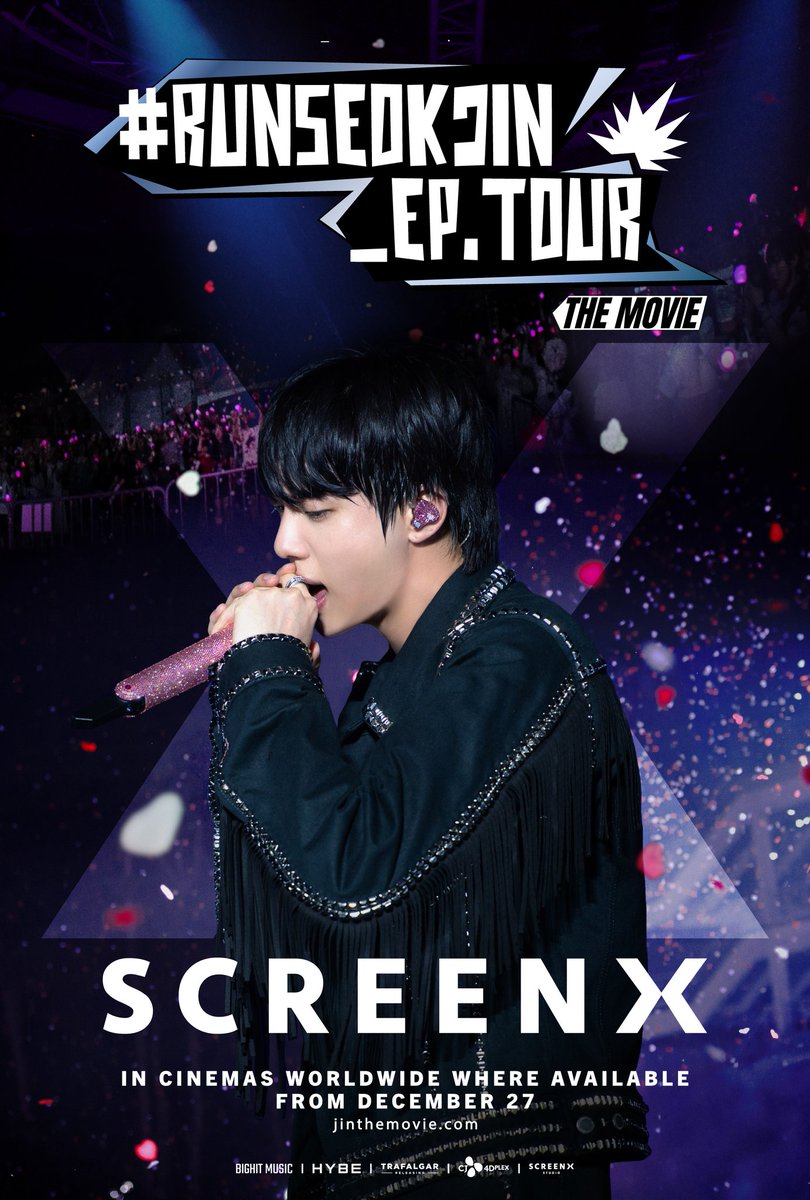 SmallHitEnt_'s tweet image. 'RUNSEOKJIN_EP.TOUR' THE MOVIE SCREENX Poster
&amp;lt;Global&amp;gt;
🎬 SCREENX Screenings: Dec.27 

🔎 Find tickets at jinthemovie.com
*Release dates and special format screenings may vary by region, so please check the official website

#Jin #SmallHitEnt #RUNSEOKJIN_epTOUR_Movie