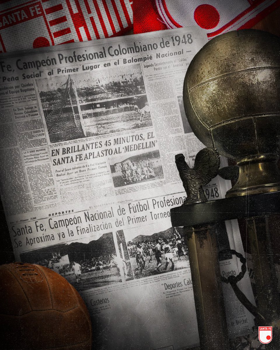 SantaFe's tweet photo. ¡Primeros para la eternidad! ⭐️

Hace 77 años el Fútbol Profesional Colombiano entregaba su primer título 🏆 y fue para Independiente Santa Fe 🇮🇩 https://t.co/bRuRtvvgZw