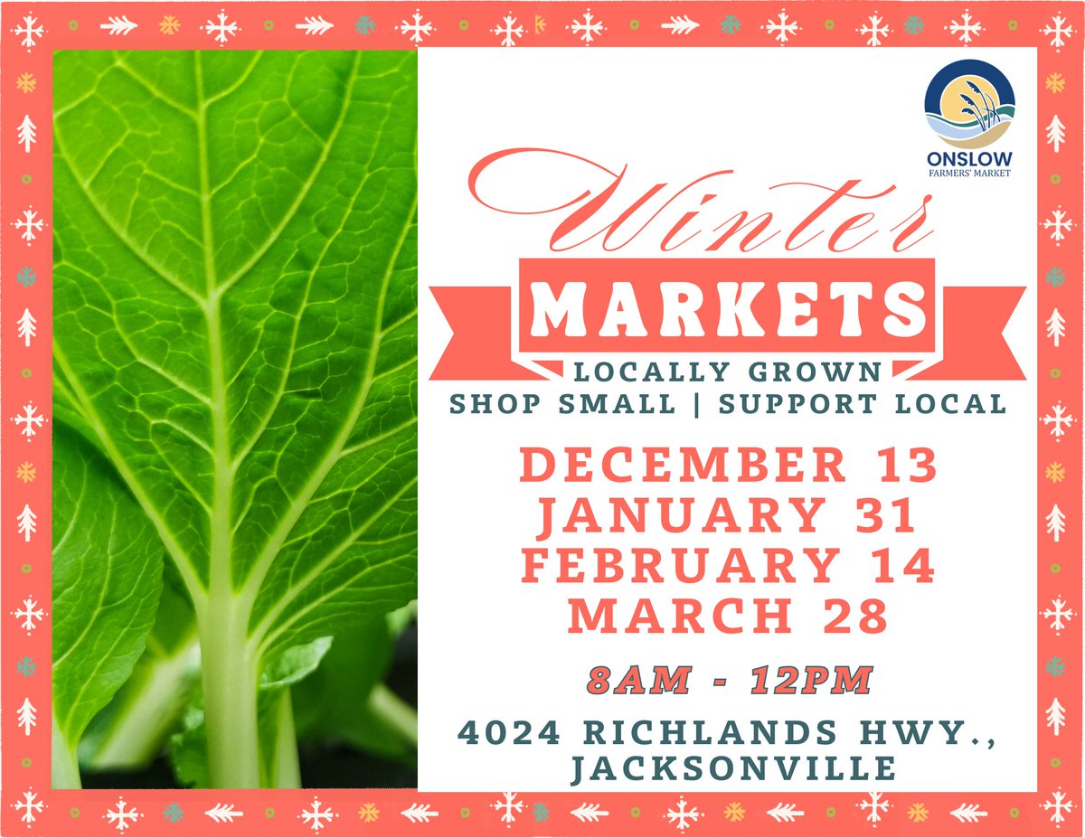 Winter Markets are here.  Once a month to restock with local goodness!  Local produce, meat, eggs, honey and more!  Join us tomorrow, 8am - 12pm...last chance to shop before Christmas🎄
#SupportLocalFarmers  #MarketLife  #JacksonvilleNC  #OnslowCounty