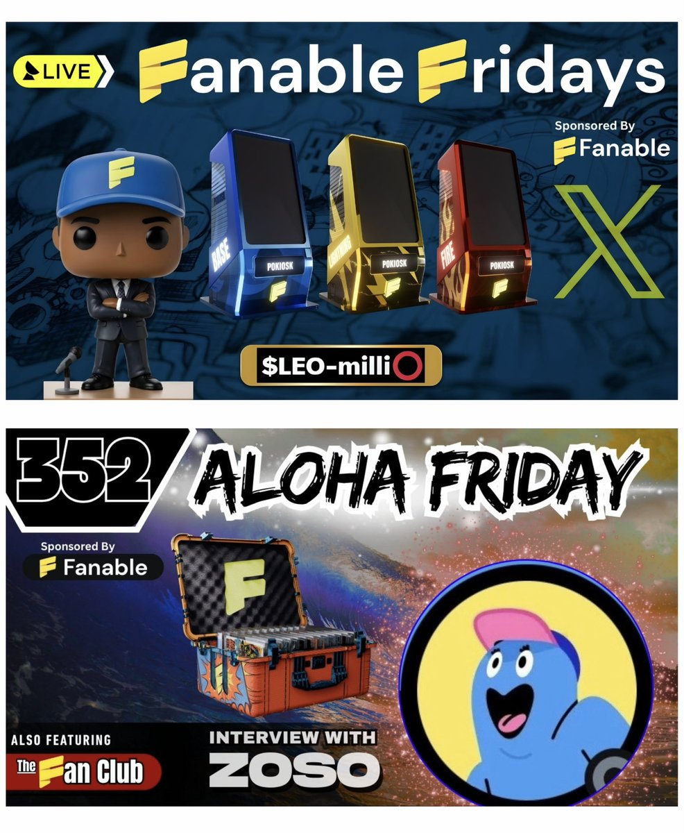 🚨Fanable doubleheader today 🚨 

• 🎙️ Fanable Fridays at 12 PM ET with Omillitees + Fanable MD Sergio
Pokiosk launch details, live Q&amp;A, and new platform features

• 🎥 The Fan Club at 2 PM ET with the TRU Media crew
Featuring Fanable collector Zoso

⏰ Set your reminders and