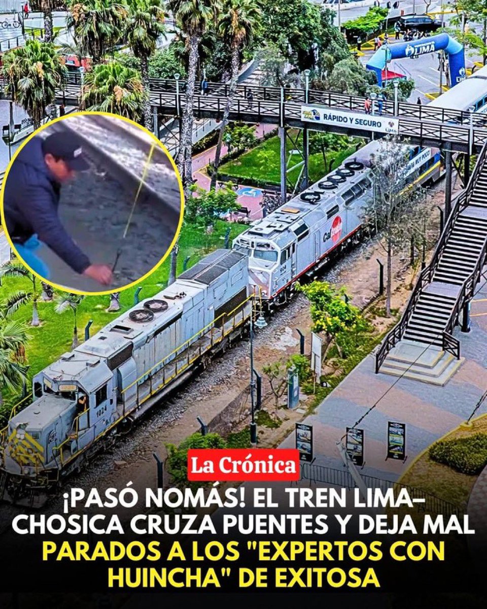 OttoGuibovich's tweet photo. Veo el tren llegar a Chosica, pasando los puentes y recuerdo a activistas haciendo todo lo posible para q no funcione en comparsa con el MTC Sandoval, y varios otros. Era una treta. Y seguro que hoy no sienten ni remordimiento de haber afectado a gente de pocos recursos. Hoy ganó Chosica y Lima Este. Ganó la búsqueda del bien común. Fracasaron los agoreros torpes quizá a sueldo. No creo que tengan vergüenza. Es su naturaleza.