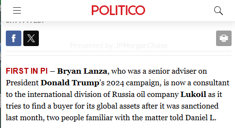 Lukoil has hired Brian Lanza, a senior adviser to Donald Trump’s 2024 presidential campaign, to assist with the sale of its international assets.