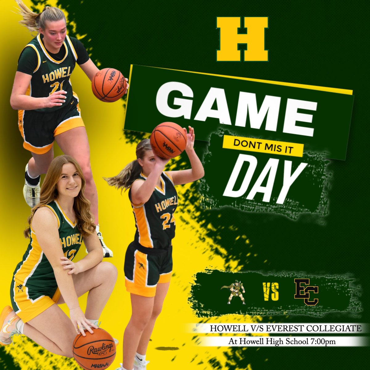 HowellHoops's tweet image. Girls Varsity tonight 7:00PM @ Howell High School Field House. 💪🏀
Show up and support your Howell Girls Basketball Team!💚💛
- Freshman game starts at 4:00PM
- JV basketball game starts at 5:30PM

Students : The section theme for tonight‘s game is Neon Night!!! 🦺🚦