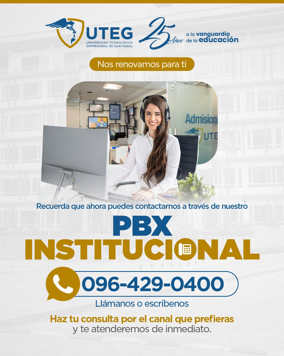 ¿Necesitas información de nuestra universidad?

Nuestro PBX institucional está a tu disposición para orientarte y conectar tus consultas con las áreas correspondientes.

🔹 Atención ágil
🔹 Información académica y administrativa
🔹 Derivación directa a cada facultad o