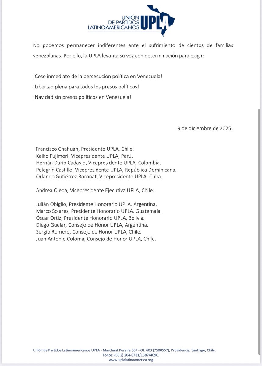 Esta Navidad alzamos la voz por quienes pasan estas fechas tras las rejas por pensar distinto.
En #Venezuela aún hay cientos de #PresosPolíticos detenidos injustamente. Exigimos su liberación inmediata y el respeto pleno de los #DDHH.
¡Navidad sin presos políticos en Venezuela!