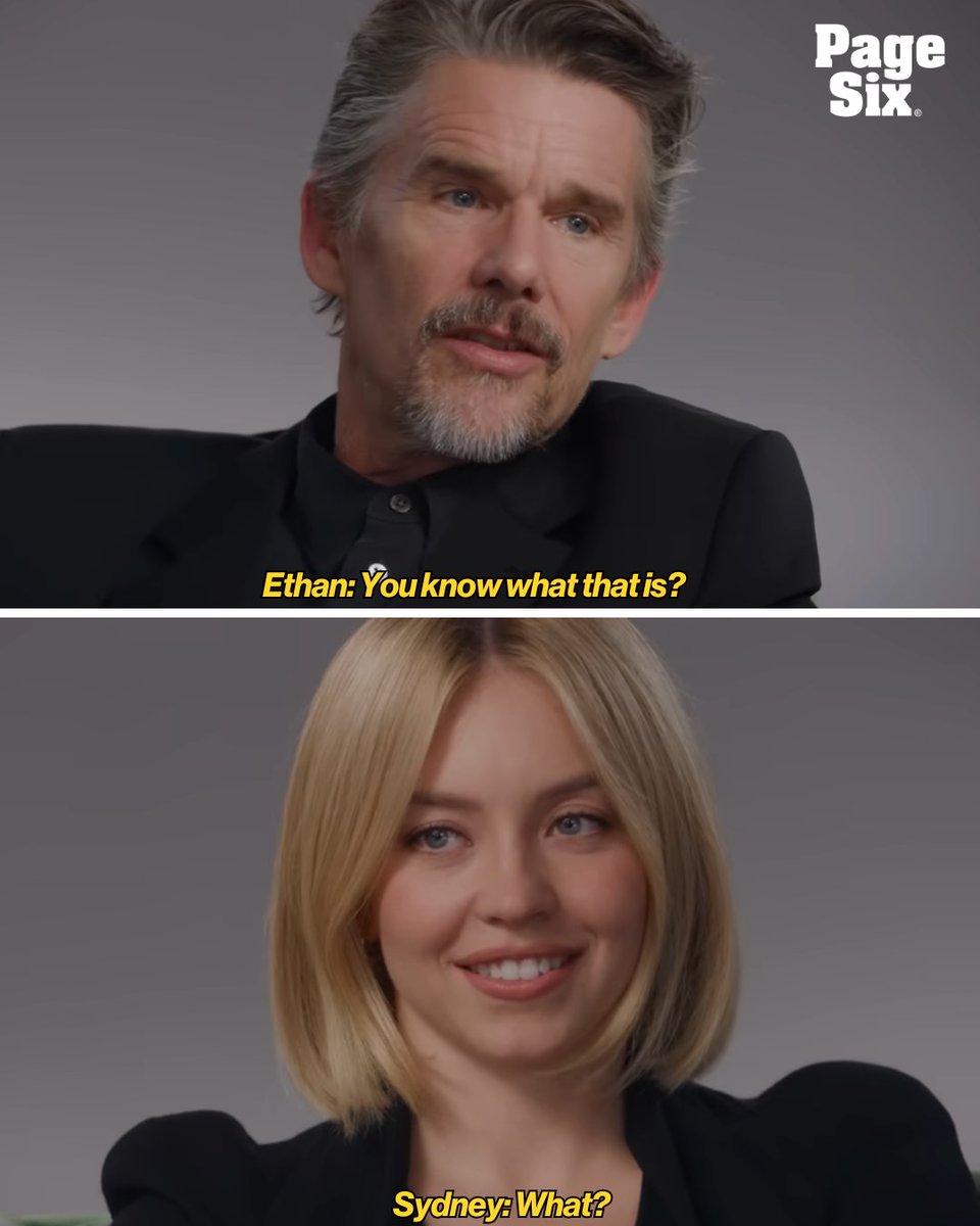 PageSix's tweet image. Sydney Sweeney admitted she has terrible stage fright during her "Actors on Actors" interview with Ethan Hawke. 📸: YouTube/Variety