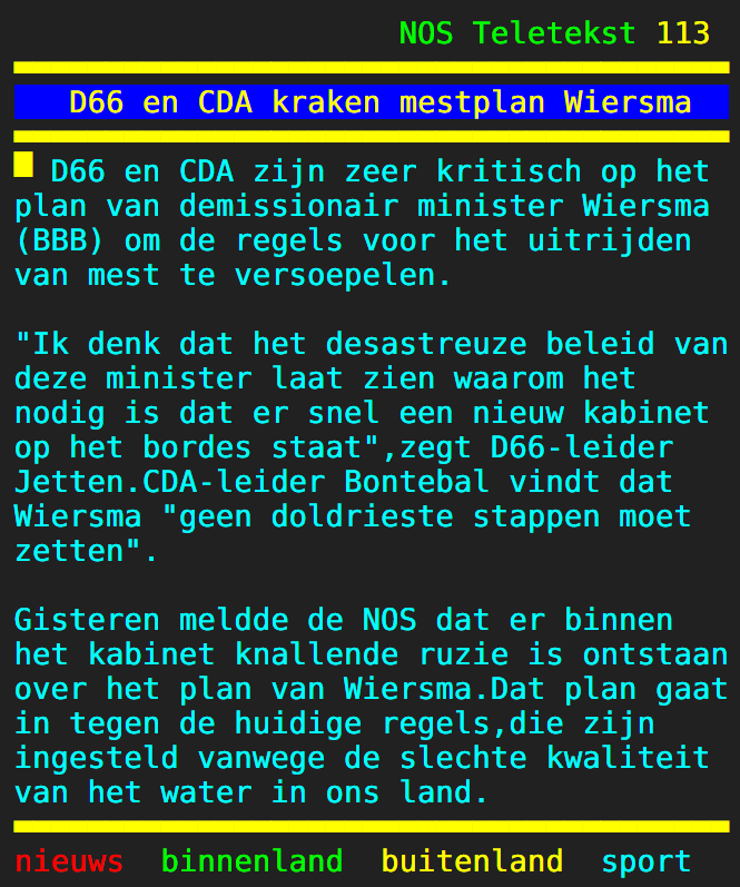 Zeer kwalijk frame van D66 en CDA, waar de publieke omroep graag aan meewerkt: Het Nederlandse water is schoner dan ooit gemeten. De normen zijn echter zodanig verlaagd dat water dat als schoon binnenkomt, als vervuild wordt gekwalificeerd zodra het de grens overschrijdt.
