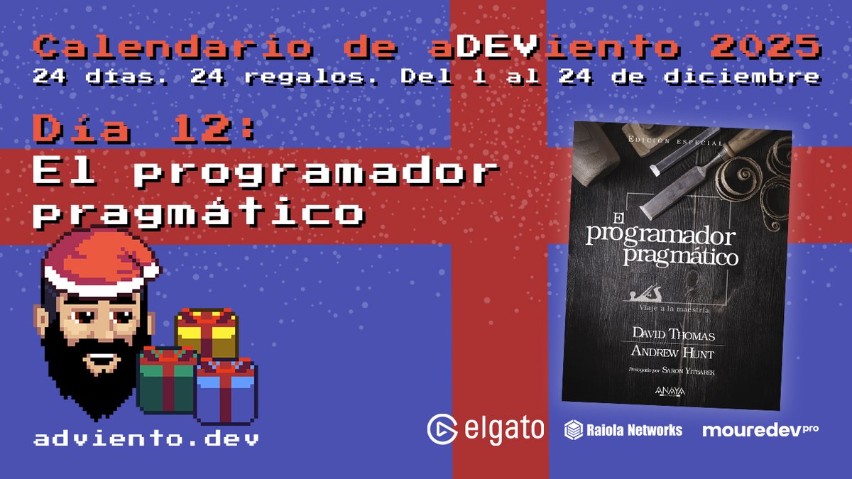 MoureDev's tweet image. 🎁 Comienza el día 12 del #aDEViento2025!
24 días. 24 regalos para aprender programación

🗓️ Día 12: Libro El Programador Pragmático
🔁 Sígueme y comparte esta publicación para participar
🌐 Válido para todo el mundo

Toda la info en adviento.dev