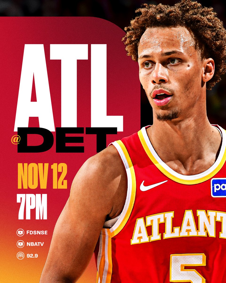 Hawks hoops tonight 🙌
🆚 @DetroitPistons
⏰ 7 PM ET
📍 @LCArena_Detroit
📺 @FanDuelSN_Hawks & @NBATV
📻 @929TheGame