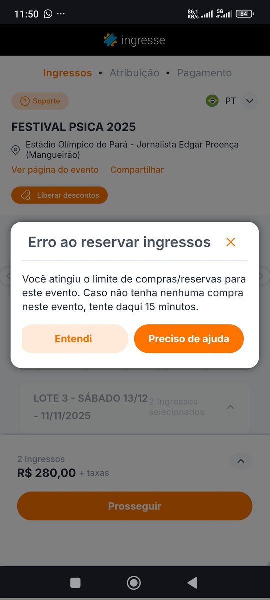 flaviocamposPSB's tweet photo. Comprar os ingressos para o @festivalpsica no @Ingresse é muito difícil! A integração entre @nubank e cartão do @MercadoLivre com o app não funciona. 

Passei a manhã toda tentando comprar o ingresso mas não consegui... https://t.co/JXjS2by9E7