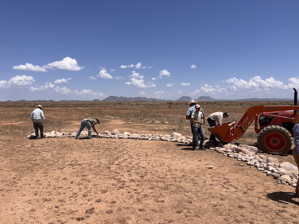 riograndejv's tweet photo. Sul Ross student volunteers assisting RGJV, BRI, and Dixon Water Foundation staff in constructing medialunas to control erosion and improve vegetation in a desert grassland https://t.co/TofT2FCjUD
