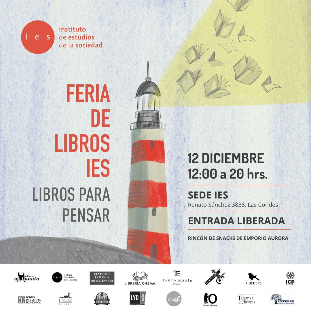 AHORA: Comienza la Feria de Libros IES. Los esperamos hasta las 20:00 horas en Renato Sánchez 3838, Las Condes, con múltiples actividades, descuentos y promociones.
