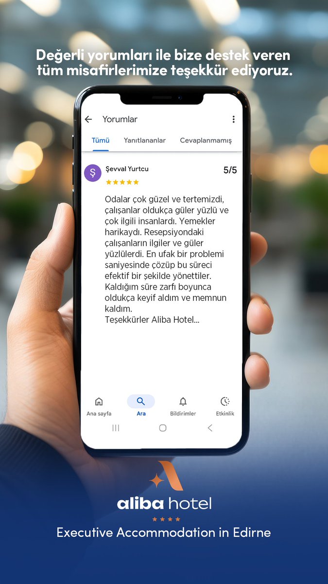 Değerli yorumları ve yüksek puanları ile bize destek veren tüm misafirlerimize teşekkür ediyoruz. // We thank all our guests who support us with their valuable comments and high ratings. #AlibaHotel #Edirne #Hotel 💙