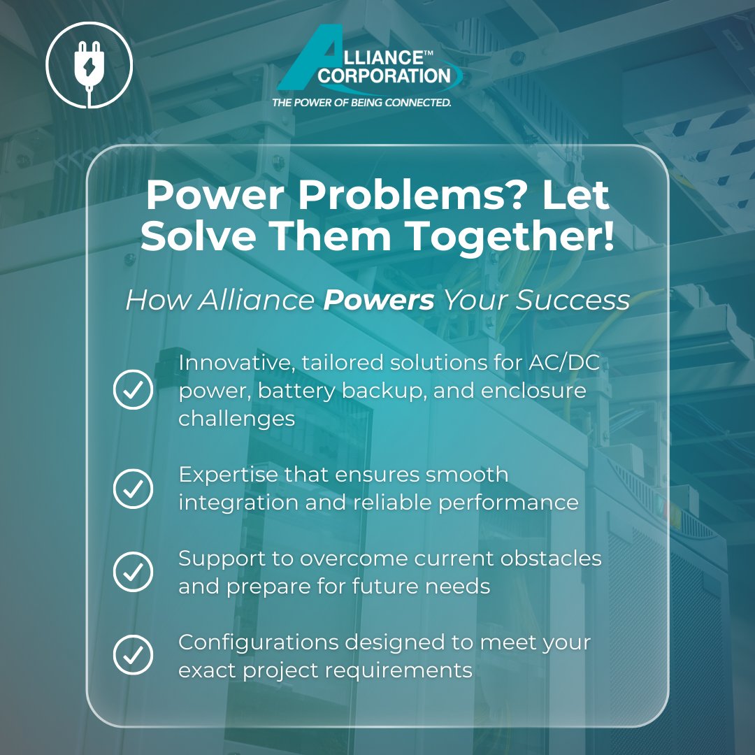 AllianceWireles's tweet image. Power problems? We’ve got you covered! ⚡ Tailored AC/DC power, battery backup, and enclosure solutions — designed to fit your needs today and tomorrow. Let’s keep your systems running strong! 🔋 #PowerSolutions #TechSupport #AllianceCorp