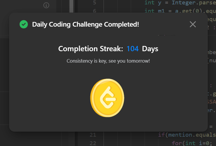 Aditya_Ch_20's tweet image. LeetCode daily done! 🔥

Today’s problem was Count Mentions Per User — a bit tricky with sorting + online/offline tracking, but got it working.
Streak hits 104 days today… 

#LeetCode #100DaysOfCode #DSA #Java #CodingJourney