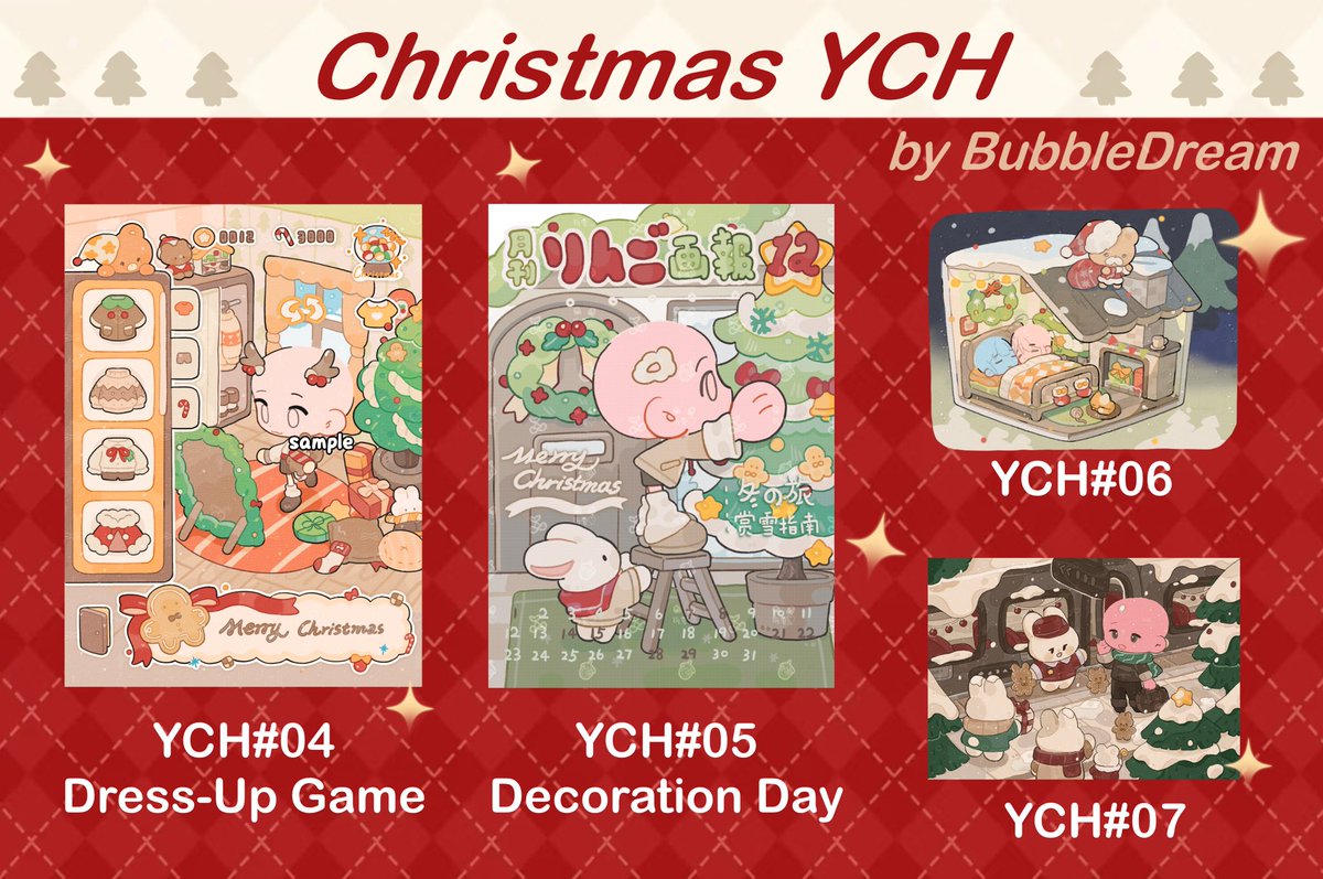 Bubb1eDream's tweet photo. ✨ 24h Christmas YCH is now open on VGen! ✨
and…
˚₊‧꒰ა CHRISTMAS YCH RAFFLE ໒꒱ ‧₊˚
1 winner can choose one of YCHs for free

To enter:
⭐️ Like
⭐️ Rt
💬 (Optional) Comment with your OC ref!

Ends: Dec 15th

Available to order via Vgen or DM me 🌸
https://t.co/XERDCKshtp https://t.co/XNfBtvGFjI