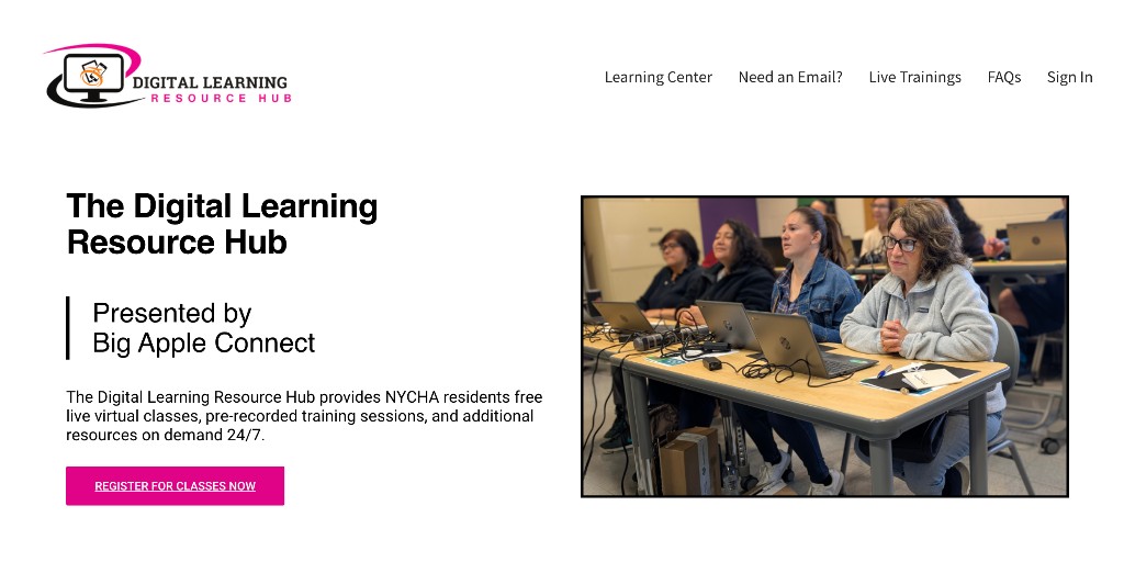 NYCOfficeofTech's tweet image. TODAY: #NYCCTO Matt Fraser announced the launch of the Big Apple Connect Digital Learning Resource Hub – FREE, 24/7 on-demand and live skills classes for 330,000 @NYCHA residents. 

Building a more connected NYC. That's OTI. 

Learn more: on.nyc.gov/4oJYqAB
Register for…