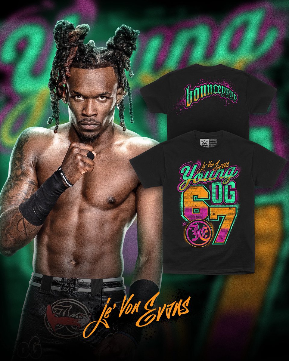 WWEShop's tweet photo. 6-7! Je'Von Evans has 2 NEW tees that just dropped at #WWEShop! #WWE #NXT
@WWEJeVonEvans 

🛒: https://t.co/R2cAswojC3 https://t.co/XCq9c4xEqo