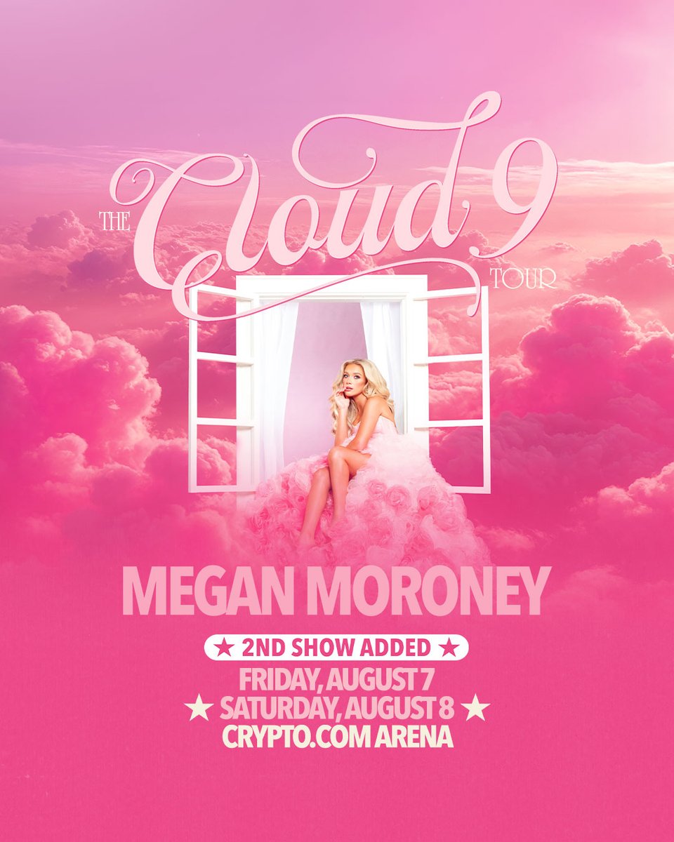 DUE TO OVERWHELMING DEMAND, @_megmoroney has added a 2nd show on The Cloud  9 Tour at https://t.co/mht717xyVs Arena on Saturday, August 8, 2026 🩷☁️  Tickets on sale at 10am local.