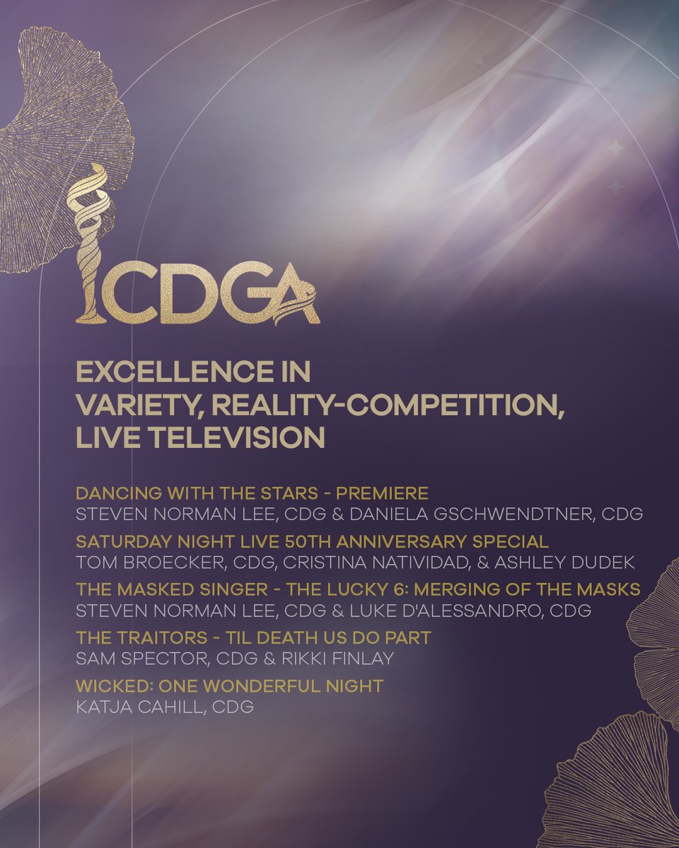 The 28th CDGA nominations have been announced! Congratulations to the costume designers nominated for Excellence in Variety, Reality-Competition, Live Television.

#CDGA #CostumeDesignersGuild #CDG892 <a href="/CDGlocal892/">CDG Local 892</a>