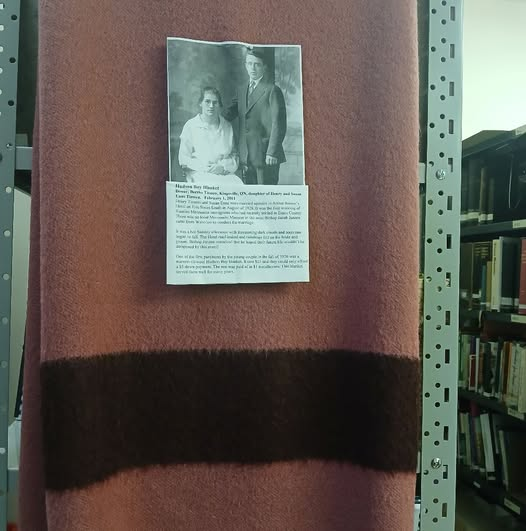 EKMHA's tweet photo. #FlashbackFriday  Hudson Bay blanket purchased by newlyweds Henry and Susan Tiessen in the fall of 1926. It cost $25 and served them well for many years. https://t.co/VCsQ3Akjot