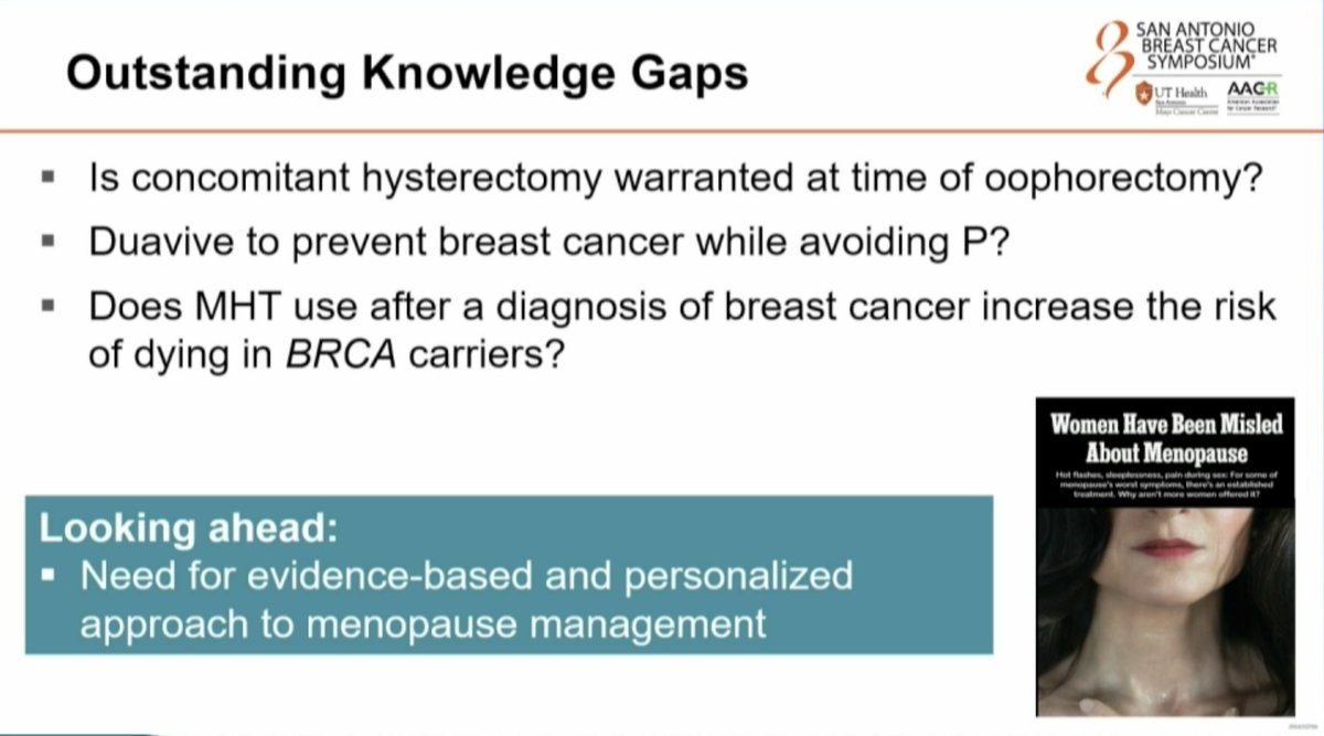 MVanMeterMD's tweet photo. Matched prospective study: breast cancer incidence not increased in BRCA1/2 carriers who used menopausal hormone therapy after rrBSO; lower incidence in estrogen alone group. No difference by route or type of E/P. Still knowledge gaps.
Joanne Kotsopoulos of @WCHospital #SABCS25 https://t.co/QLTqVDoXsC