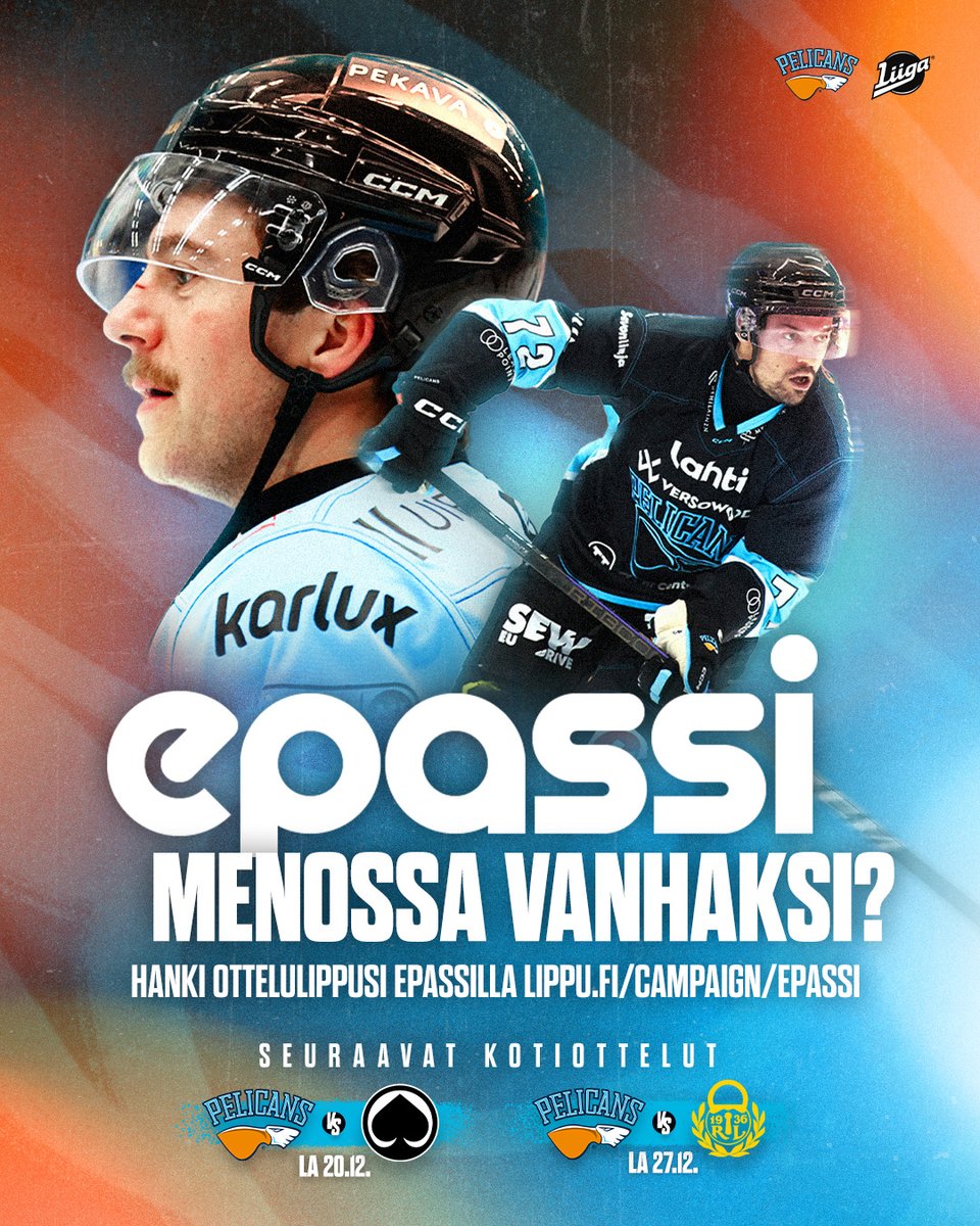 lahdenpelicans's tweet photo. Käytä Epassi Pelicansin kotiotteluihin ja koe Liiga-lätkä livenä Wemasto Areenalla!
👉 https://t.co/NRNKberArn
#Pelicansfi #Liiga #Epassi https://t.co/Sl21eryzj7