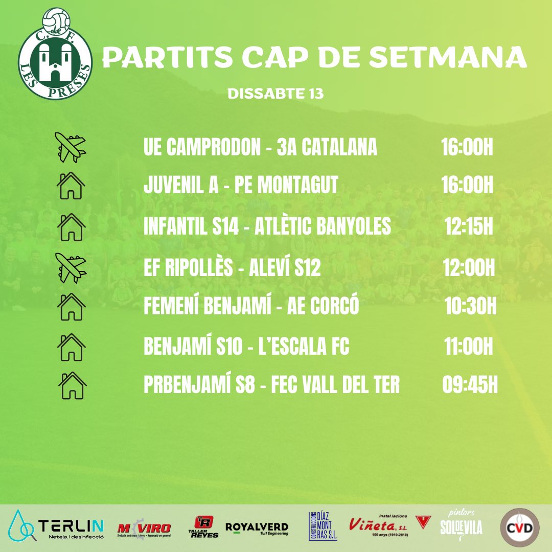 Tornem aquest cap de setmana amb futbol🔜

Consulta tots els partits del base i vine a donar un cop de mà als equips🫵🏻

A per totes verds🤙