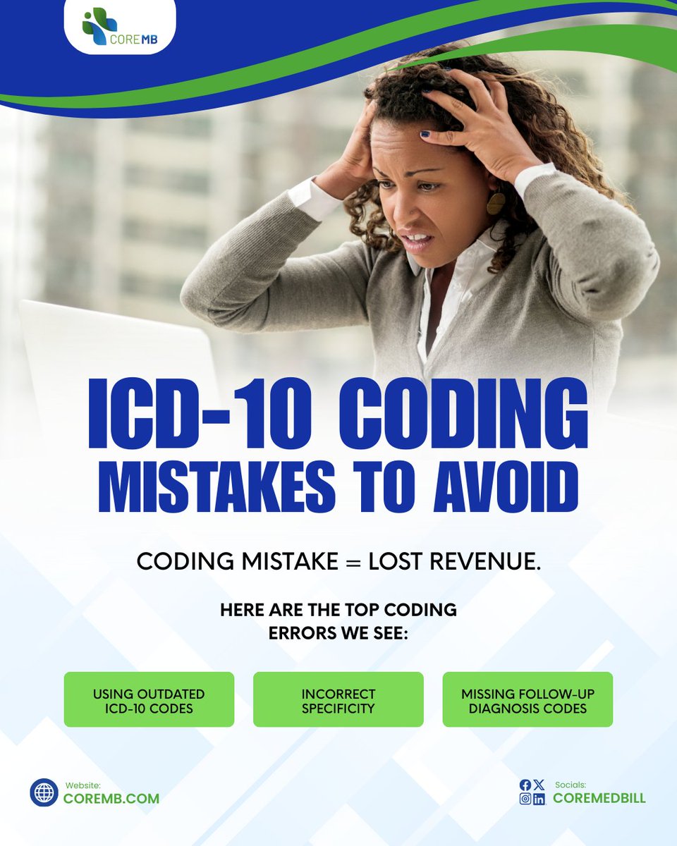 CoreMedBill's tweet image. Coding errors = lost revenue. 🚫💸

Avoid these common ICD-10 mistakes to reduce denials and protect your reimbursements.
.
.
#ICD10 #MedicalCoding #CodingMistakes #HealthcareBilling #RCMUpdates #MedicalCoders #AccurateCoding
