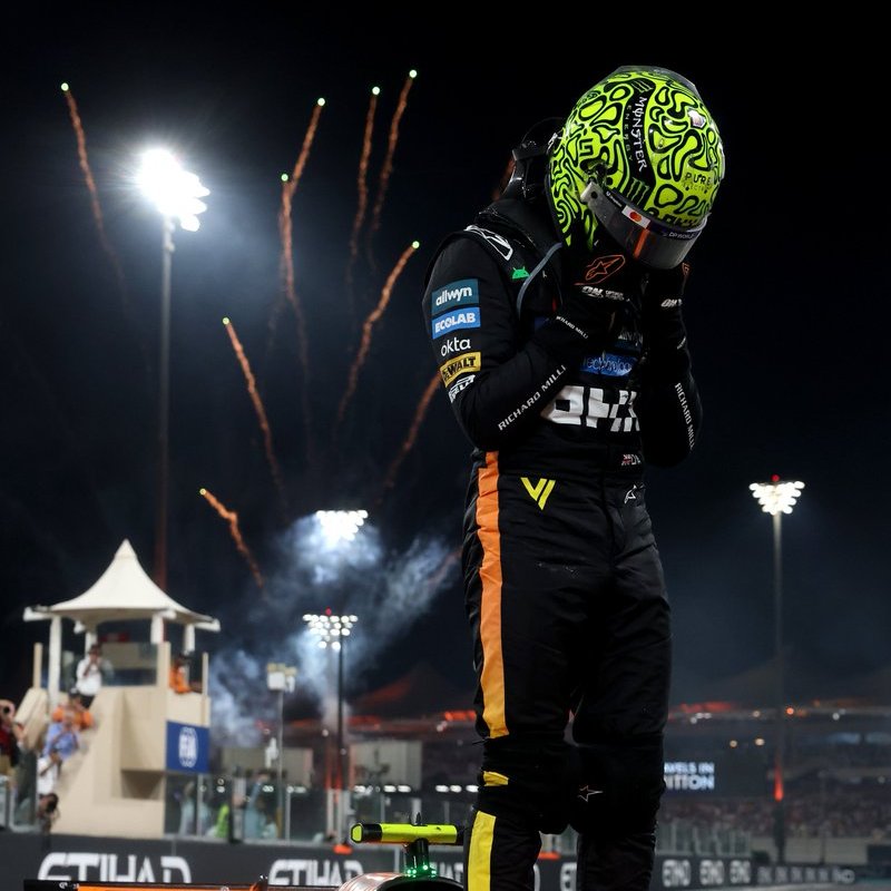 F1's tweet image. This time last week ⏪

A champion in papaya is born 🧡

#F1 #AbuDhabiGP