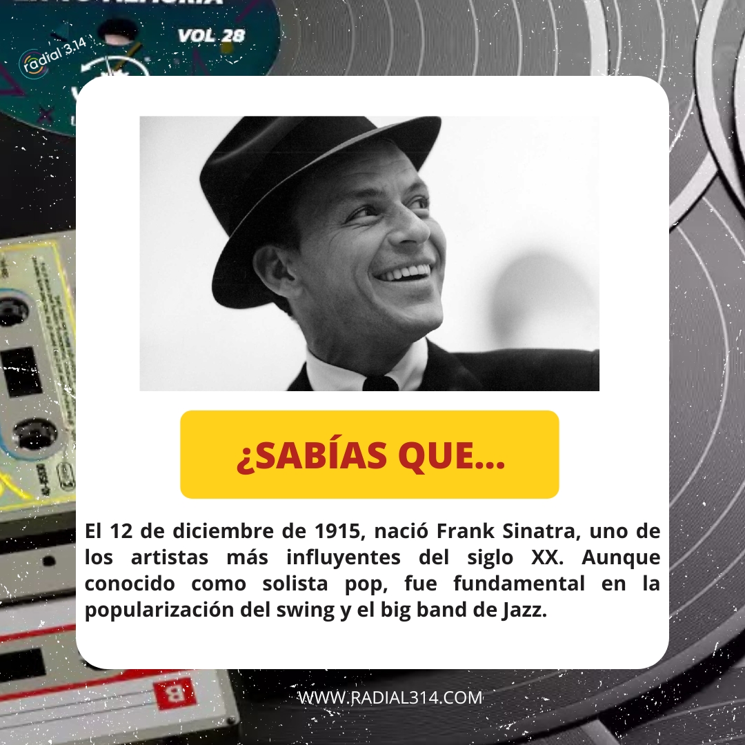 #UnDíaComoHoy de 1915, nació Frank Sinatra, uno de los artistas más influyentes del siglo XX. Aunque conocido como solista pop, fue fundamental en la popularización del swing y el big band de Jazz.
