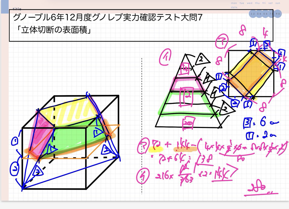 グノーブル6年12月度グノレブ実力確認テスト大問7「立体切断」ですが