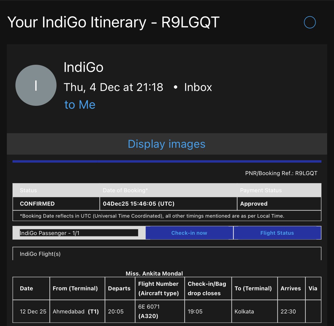 ankitamondal08's tweet photo. As in the previous case, I have still not got any refund for my cancelled flight from AMD to CCU scheduled on 12th December, 2025…

@MpRammohannaidu @MoCA_GoI @IndiGo6E https://t.co/gBCrU4dhzz