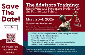 The American Indian Law Center is hosting a Pre-Law Advisors Conference on March 3 &amp; 6, 2026 in Albuquerque, NM. 

For registration and details: ailc-inc.org/pre-law-adviso… 

This training is for advisors supporting the path to law, not for those applying to law school.