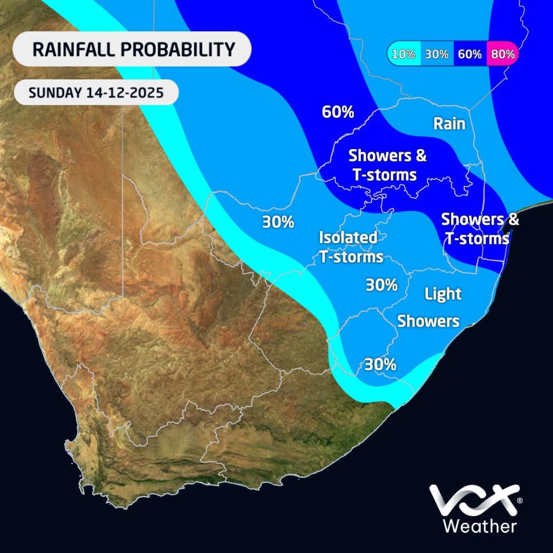VoxWeatherZa's tweet image. WEATHER MAPS and WARNINGS for this WEEKEND – 13 to 14 December 2025

⚠️SAWS WARNINGS ⚠️
🟠L5: STORMS in NW &amp;amp; parts of FS
🟡L2&amp;amp;4: STORMS in parts of FS, NW, GP, LP, MP &amp;amp; KZN
🟡L2: WAVES between Saldanha bay &amp;amp; Plett

#VoxWeather #thunderstorms #flooding #heavyrain #weekend
