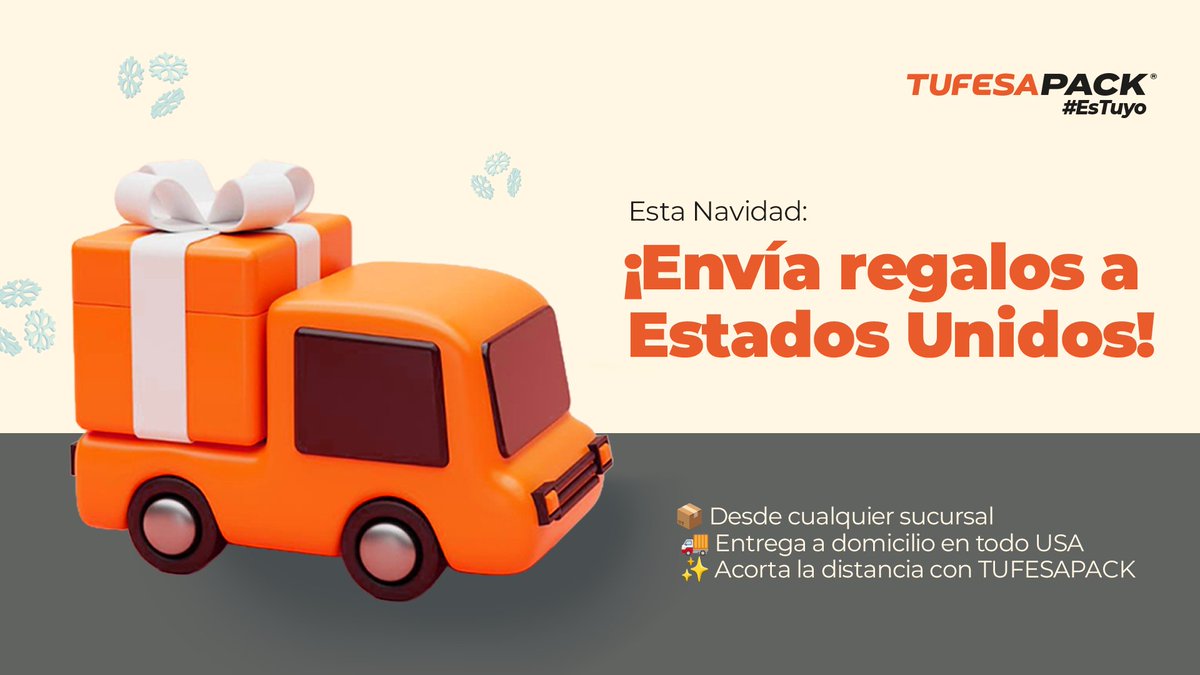 🎄✨ ¿Familia en Estados Unidos? Con TUFESAPACK tus regalos cruzan la frontera y llegan a domicilio en cualquier ciudad del país. 🎁🇺🇸
Acorta la distancia esta Navidad.
📦 Envía hoy y comparte la magia.
#TUFESAPACK #EsTuyo #EnvíosAUSA