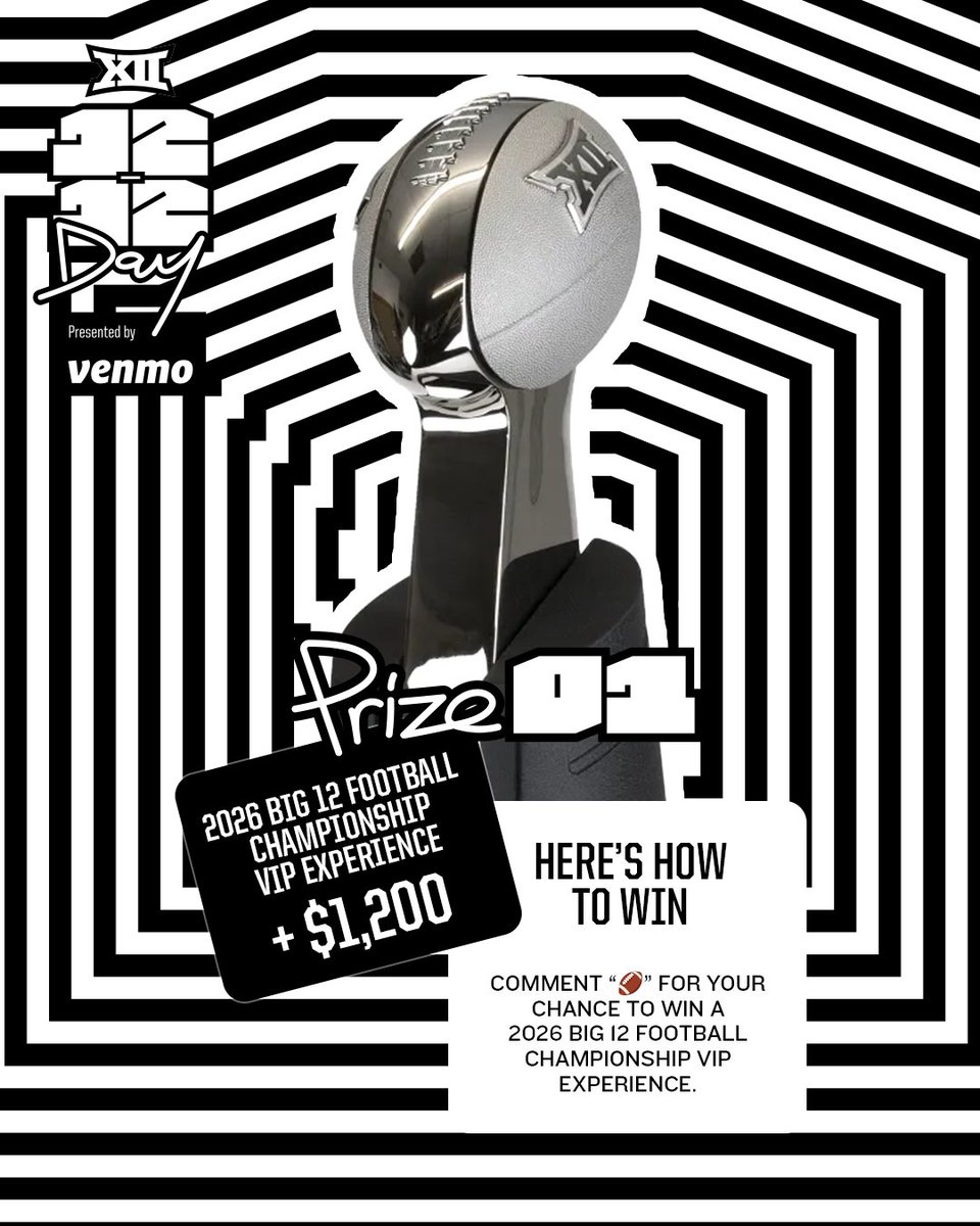 Big12Conference's tweet image. Ready to feel like a VIP at AT&amp;amp;T Stadium in Arlington, Texas next year? Then you’ll definitely want to get your hands on PRIZE ONE.

Here’s the breakdown:
1️⃣ Two tickets to the 2026 Big 12 Football Championship
2️⃣ Two VIP hospitality and on-field passes to the 2026 Big 12…