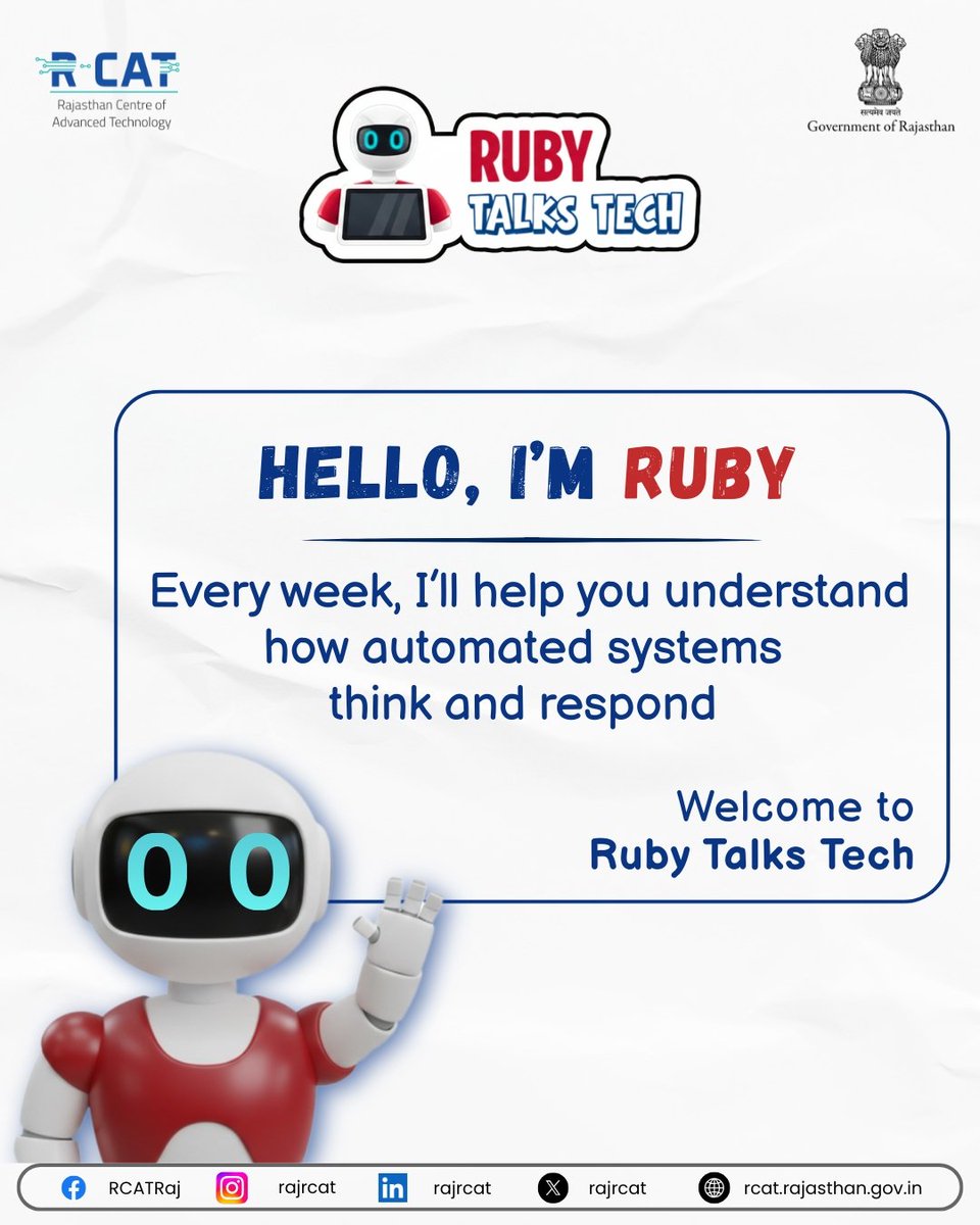 rajrcat's tweet image. Meet Ruby, your new learning companion.
Through Ruby Talks Tech, complex ideas around robotics and automation will be explained in a simple, structured, and easy-to-understand way.

#RubyTalksTech #RCAT #EmergingTechnologies #Robotics #AutomationAwareness #StudentLearning