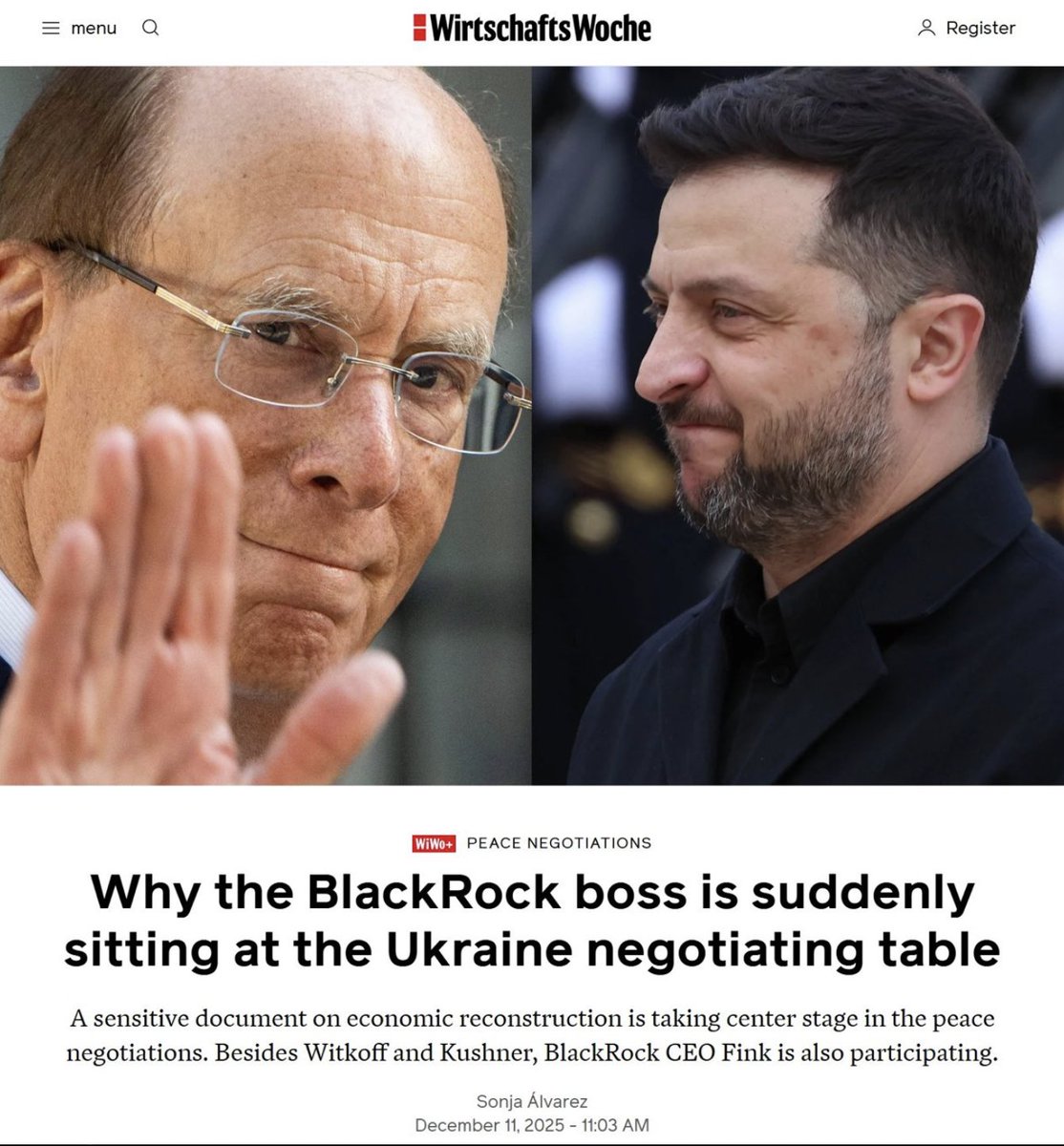 Nie chcę pisać słowa 'przełom', fakt jest jednak taki, że Larry Fink szef funduszu BlackRock, dołączył do zespołu Witkoff-Kushner w rozmowach z Żeleńskim. Mr. Fink może być kluczem do kompromisu.