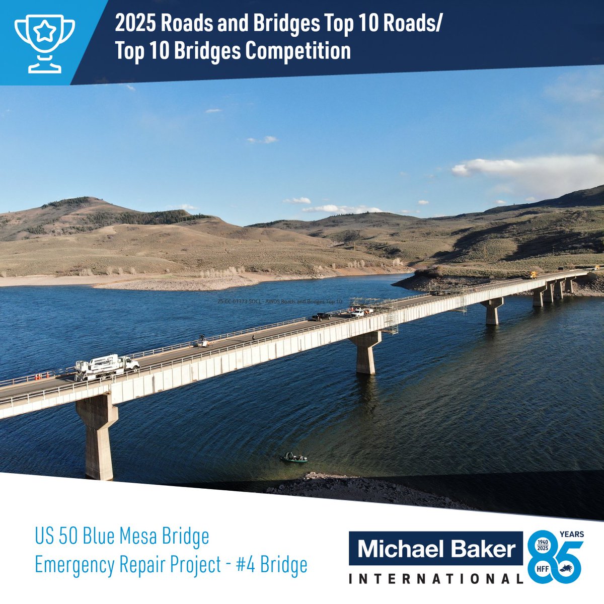 Michael Baker’s work on the US 50 Blue Mesa Bridge Emergency Repair Project in southwest Colorado was ranked #4 in the 2025 Roads and Bridges Top 10 Roads/Top 10 Bridges Competition.

Read more here: roadsbridges.com/top-10-bridges…