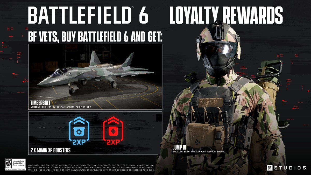 Battlefield's tweet image. Battlefield veterans, report in 🪖

If you’ve been fighting since Battlefield 4 on an EA-connected account, log in to #Battlefield6 and secure your veteran rewards.