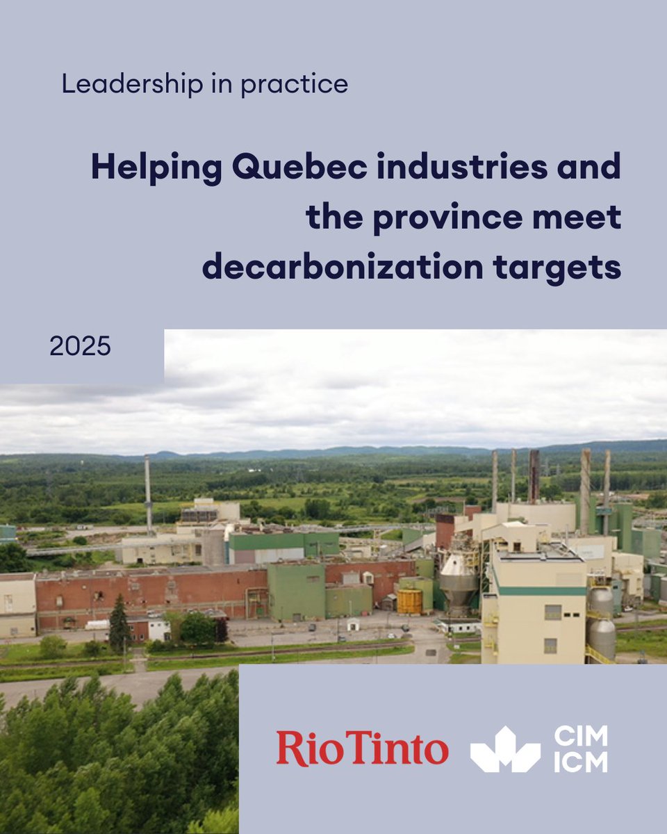 CIM_ICM's tweet image. Our Leadership in Practice series spotlights how CIM Industry Partner Rio Tinto is tackling hard-to-abate industrial emissions in Quebec.

Read more: cim.org/news/2025/rio-…

#LeadershipInPractice #SustainableMining #IndustryPartner