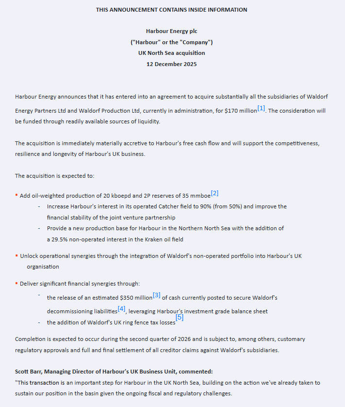 PerpetualValue's tweet image. Harbour Energy #HBR acquires Waldorf OpCos for 170m USD

Completion is expected in Q2, conditional on full and final settlement of all creditor claims against Waldorf's subsidiaries

Very interesting acquisition

Good for EnQuest #ENQ to get a reliable partner in Kraken