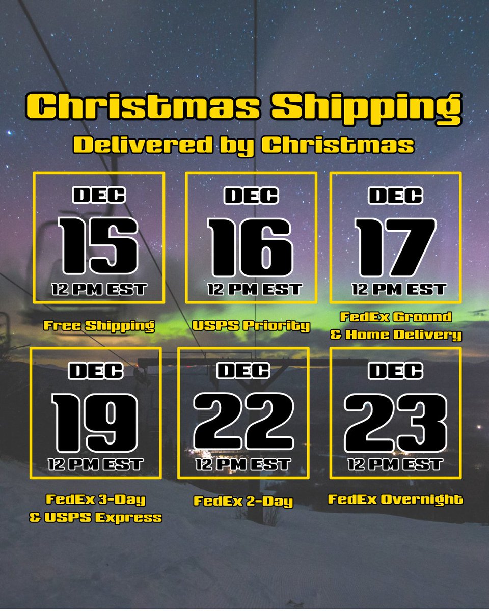 Here are our shipping cut-off times to ensure your gifts arrive by Christmas. All orders must have been placed before 12 noon EST via the services and dates listed in order to be delivered in time for Christmas.

#Buckmans #Skiing #Snowboarding #Christmas #HolidayShopping